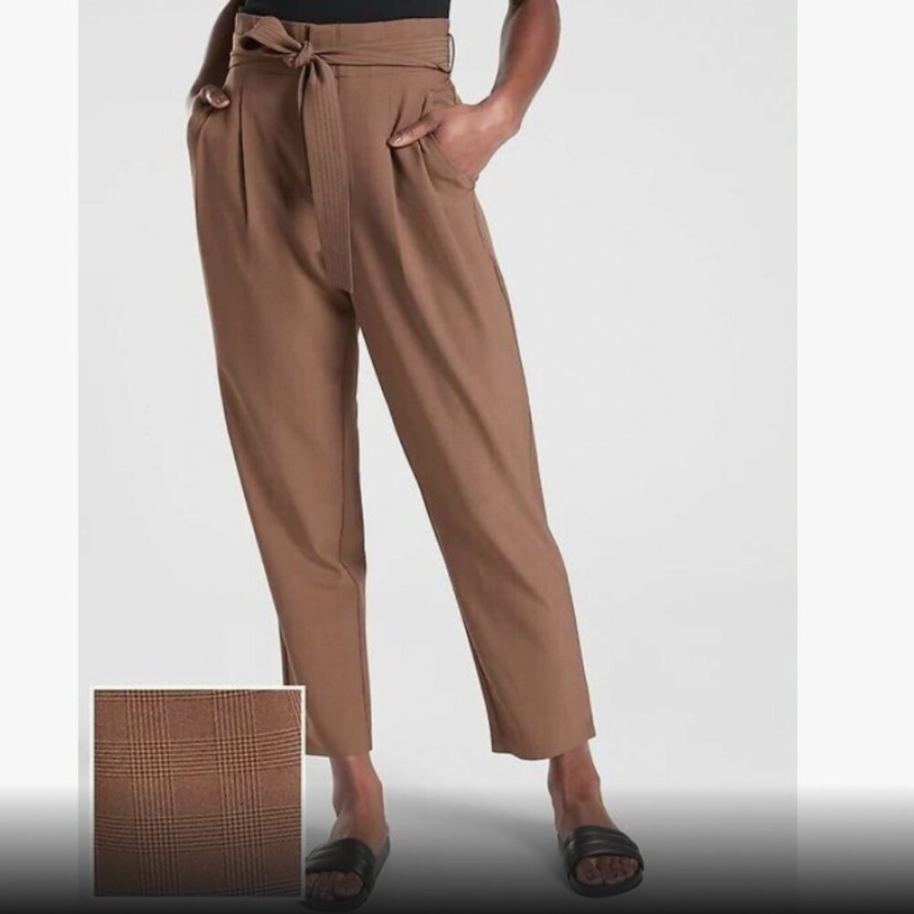 Athleta Skyline Brown Plaid paper bag pants